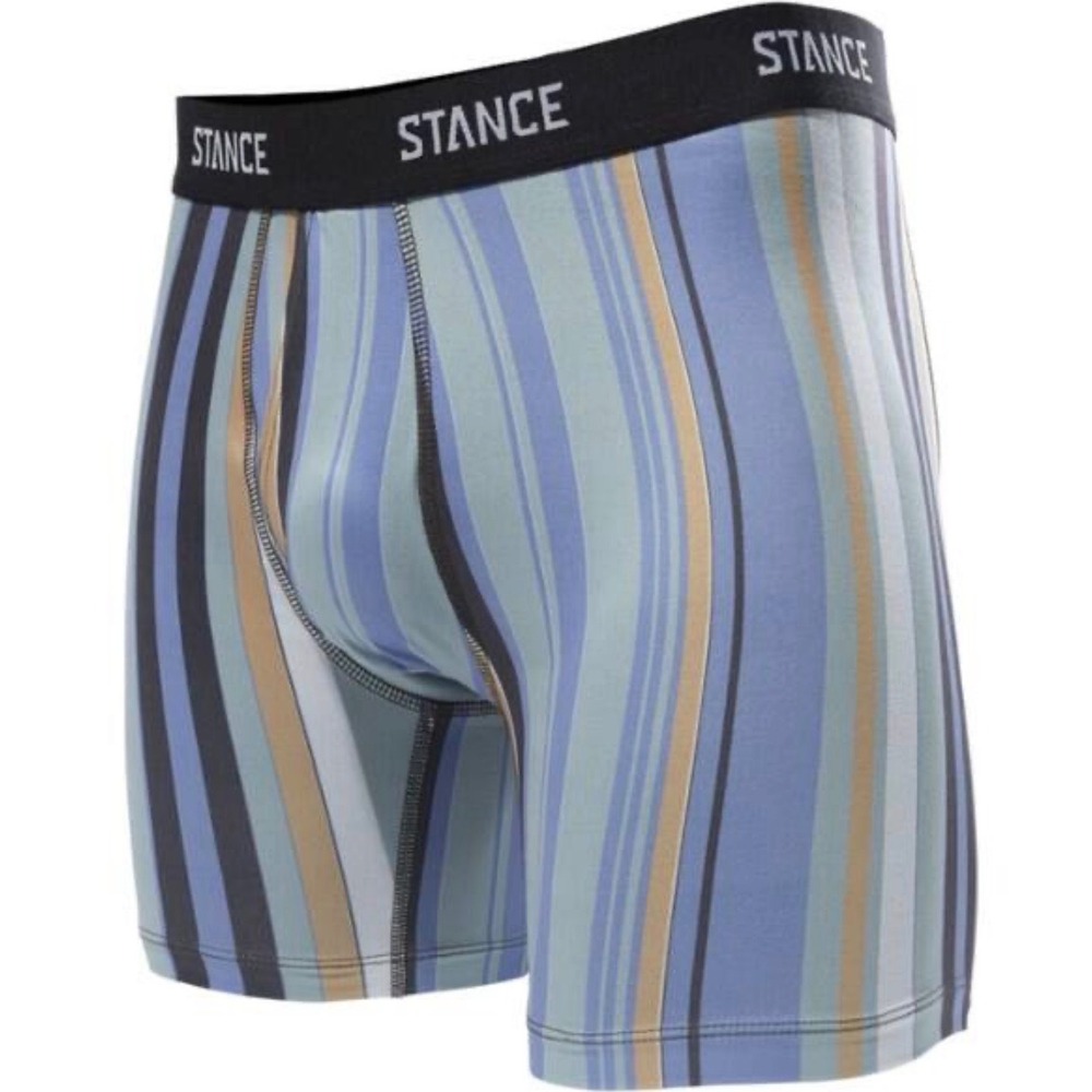Stance Mens Boxer Briefs Blue Tan Striped Poly Blend 6 Inch Inseam Small 30-32